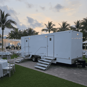 Dream wedding luxury restroom trailer with elegant interior at Miami venue – YML