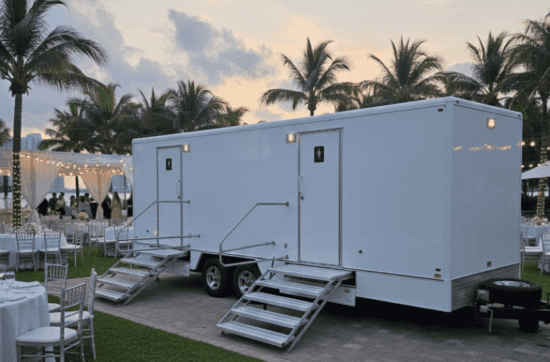 Dream wedding luxury restroom trailer with elegant interior at Miami venue – YML