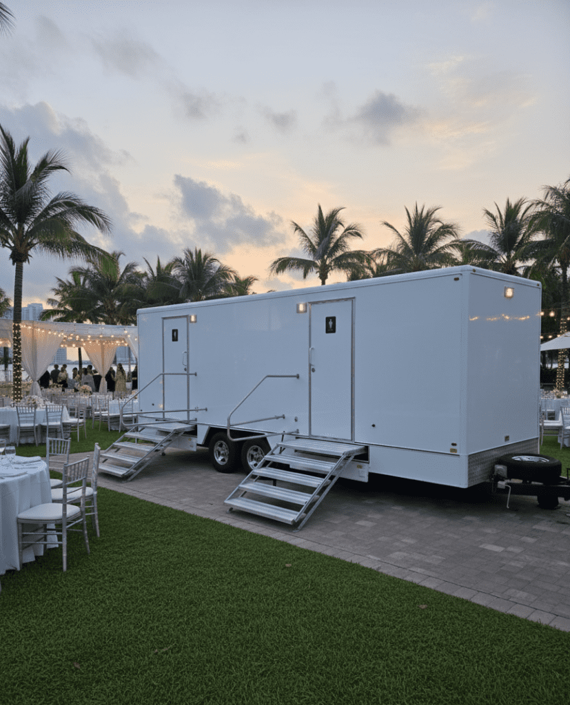 Dream wedding luxury restroom trailer with elegant interior at Miami venue – YML