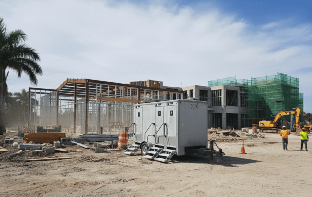 Premium portable restroom trailer rental for construction project in Miami Florida – YML