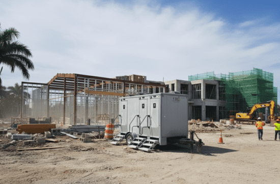Premium portable restroom trailer rental for construction project in Miami Florida – YML