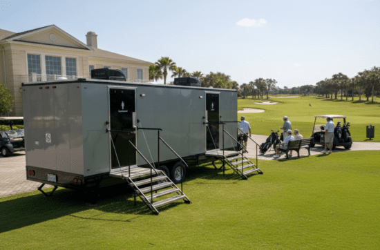 Long-term luxury restroom trailer for sports and fitness venue in South Florida – YML