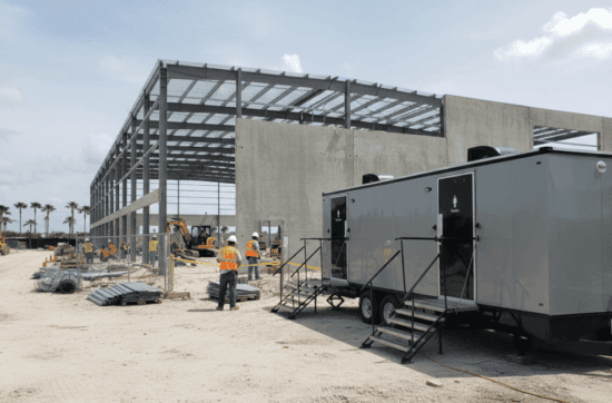 Luxury portable restroom trailer rental for construction site in Miami – YML