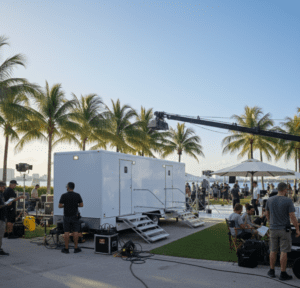 Luxury restroom trailer rental for film set and production events in Florida – YML