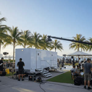 Luxury restroom trailer rental for film set and production events in Florida – YML