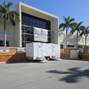 Portable restroom trailer rental for business remodel and renovation in Miami – YML