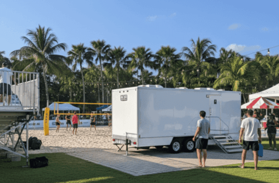 VIP luxury restroom trailer at Miami cultural event or festival – YML Portable Restrooms