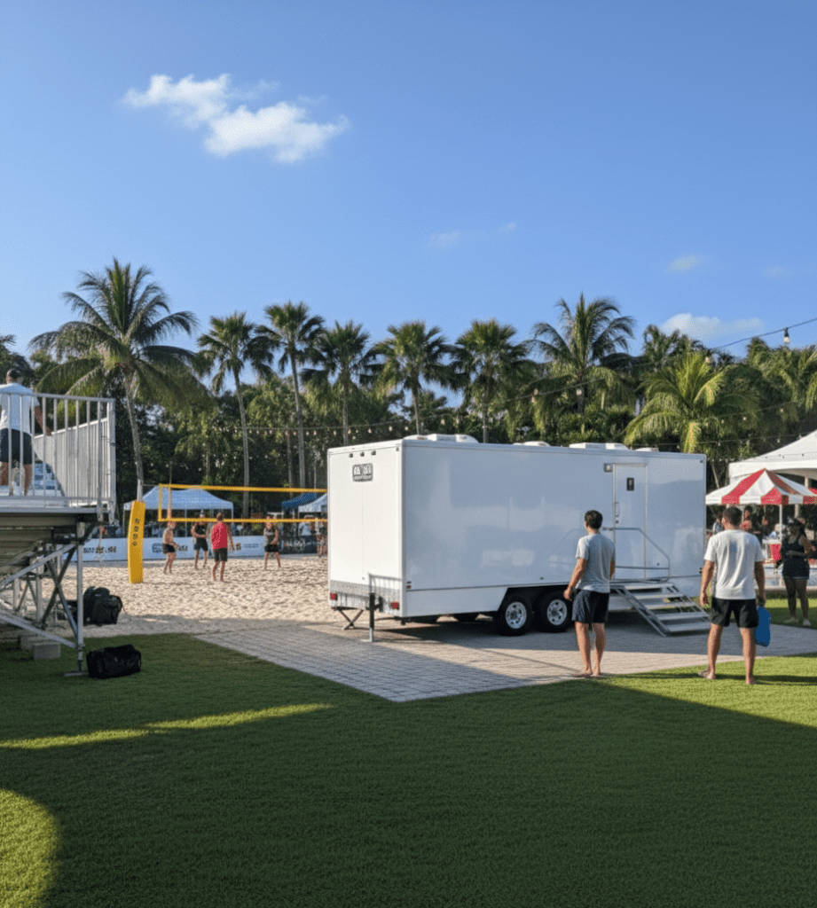 VIP luxury restroom trailer at Miami cultural event or festival – YML Portable Restrooms