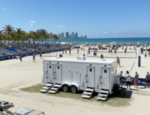 Luxury portable restroom and shower trailer rental for sports center in Florida – YML