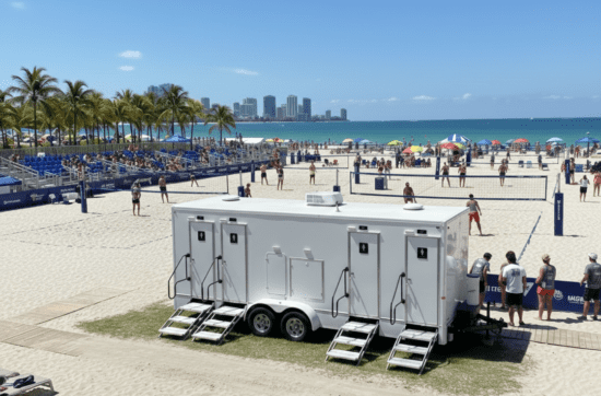 Luxury portable restroom and shower trailer rental for sports center in Florida – YML