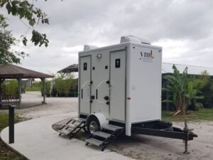 YML luxury portable restroom trailer at outdoor park and recreational area in Florida