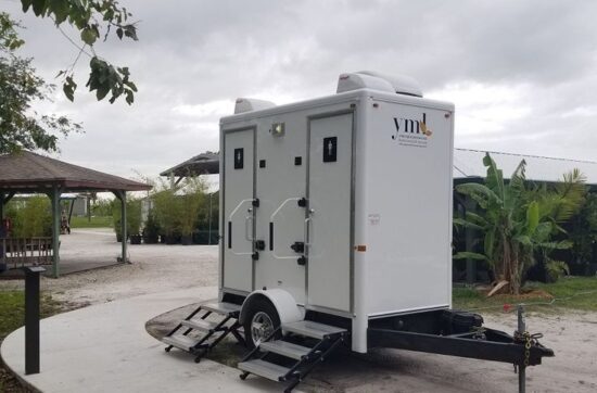 YML luxury portable restroom trailer at outdoor park and recreational area in Florida